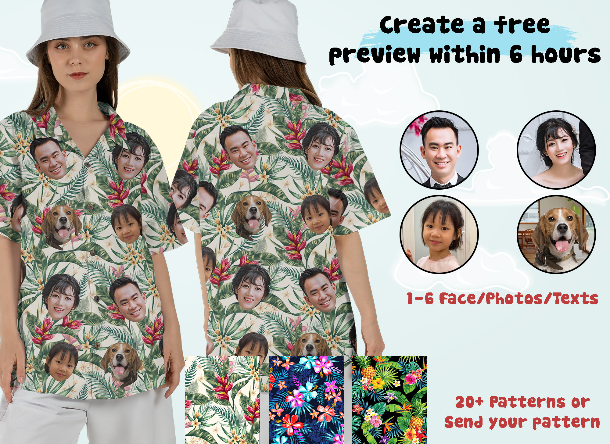 Personalized Photo Hawaiian Shirt Custom Pet Face Hawaiian Shirt, Tropical Pattern Shirt for Men Women, Birthday Hawaiian Gift, Custom Shirt