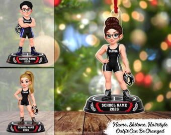 Wrestling Boy Girl 2D Flat - Personalized Acrylic Ornament, Custom Wrestler Christmas Ornament with Name, Wrestling Team Gift for Boys Girls