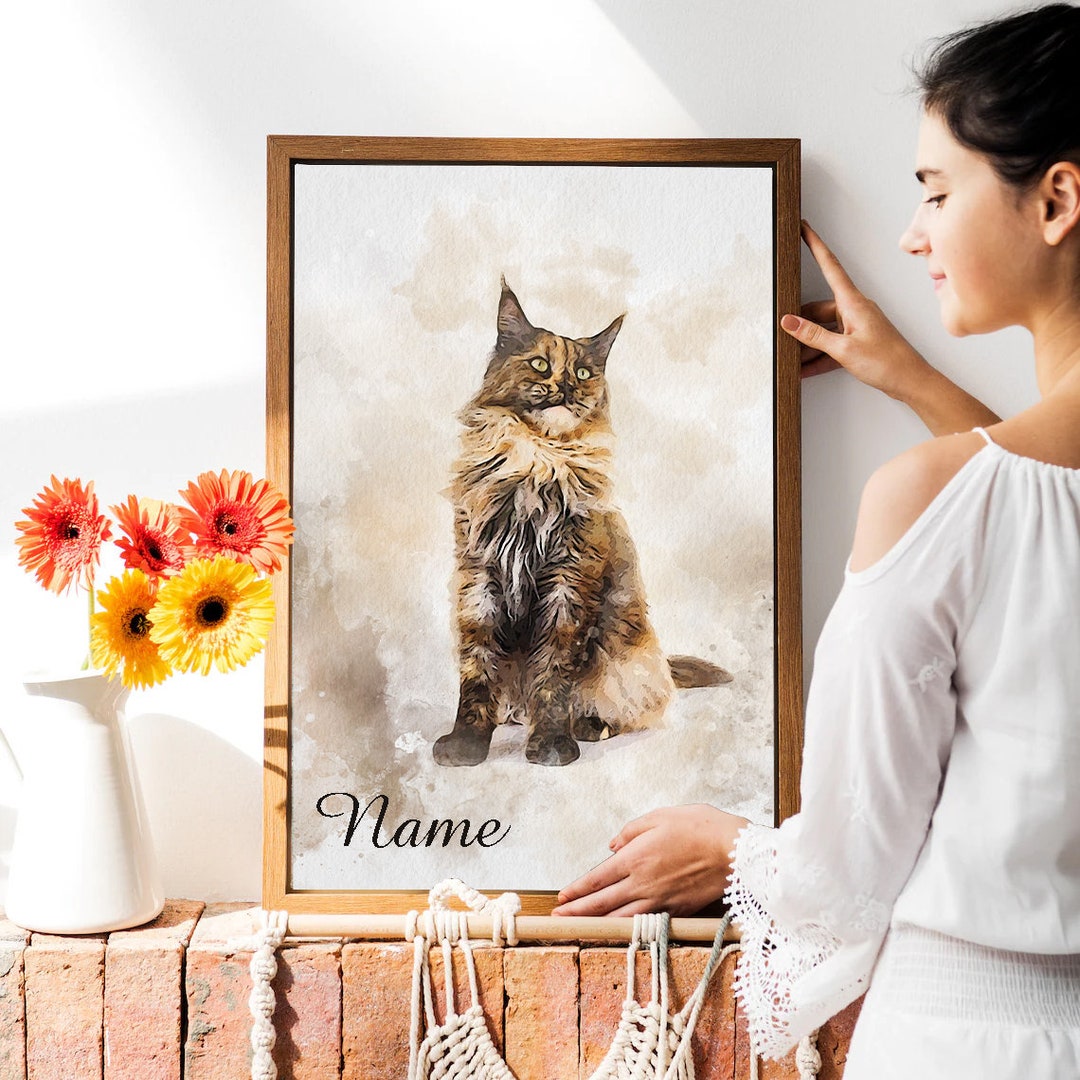 Pet Line Art Watercolor, Custom Pet Portrait From Photo, Funny Pet Art, Pet Drawing, Custom Pet