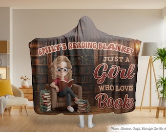 Sudadera con capucha y manta personalizada «Una niña ama los libros», ideal para amantes de la lectura. Un regalo navideño acogedor para la hija lectora.