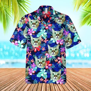Personalized Photo Hawaiian Shirt Custom Dog Cat Face Holiday Tropical Pattern Shirt for Men Women Birthday Bachelor Party Gift Summer Gift image 6