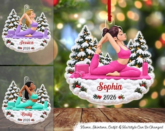 Beautiful Yoga Woman Personalized Acrylic Ornament, Custom Name Christmas Ornament, Yoga Lover Gift, Fitness Instructor Gift, Pilates Gift