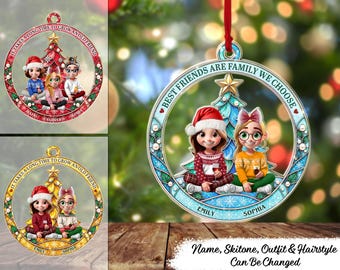 Christmas Bestie Keepsake Personalized Family We Choose Acrylic Ornament, Custom Friendship Christmas Ornament with Names, Bestie Gift