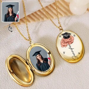 Personalized Graduation Photo Locket Necklace, Custom Graduate Gift, College Graduation Keepsake Jewelry, Class of 2026 Gift For Daughter
