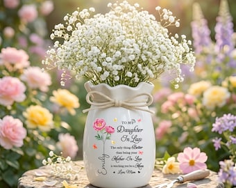 Lo único mejor que ser tu madre: Jarrón de flores personalizado con cinta, jarrón de cerámica con la flor de nacimiento, regalo para nuera en el Día de la Madre.