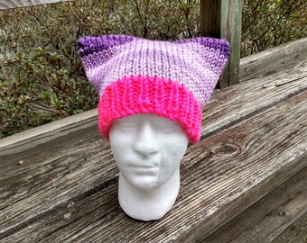 Lavender Pink Pussyhat, Reversible, Hand Knitted