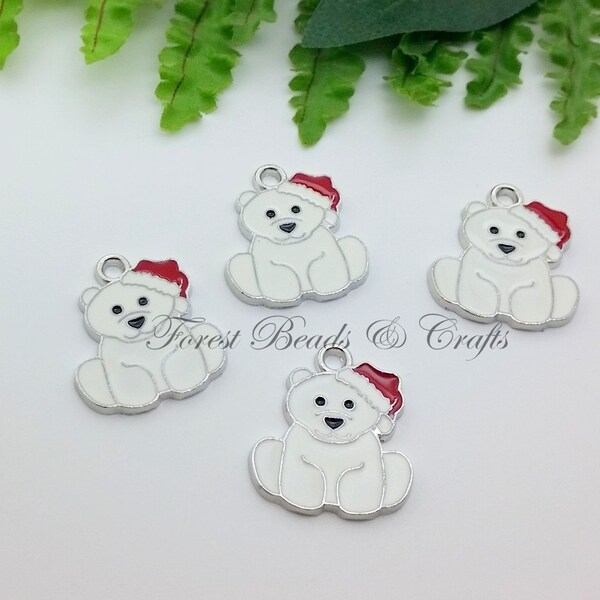 Polar Bear Charms, Emaille Charms, Pack von 4, Anhänger / Charms, Weihnachten Charms, Schmuck, Halskette, Handwerk, Dekorationen