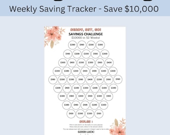 Savings Tracker, 10000 Savings Challenge Printable, 52 Envelope Savings Challenge, 10,000 Savings Challenge, 10K Savings Tracker, A4, A5, A6