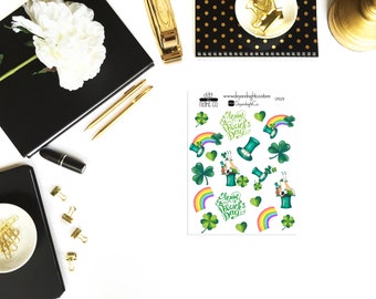 St Patrick's Day Planner Stickers - Clover, Rainbow Vinyl Decals