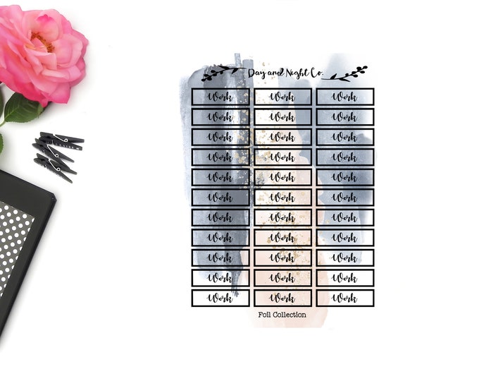 Foiled Work Script Planner Stickers