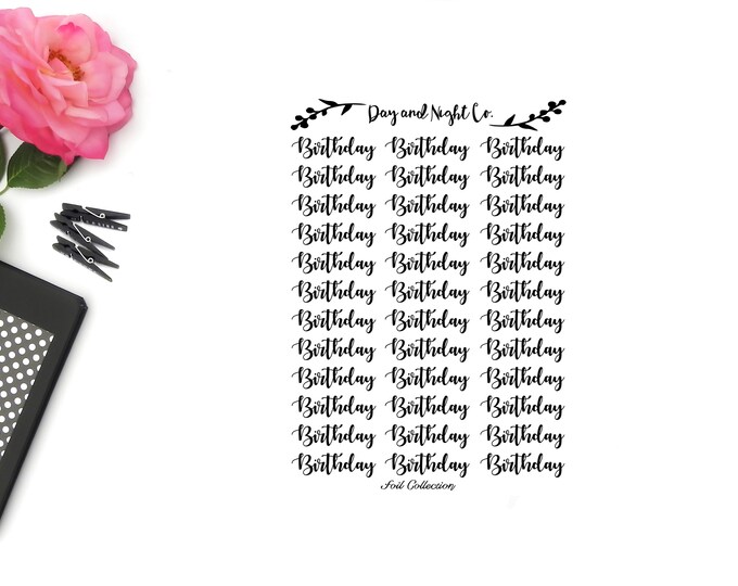Foiled Birthday Script Planner Stickers