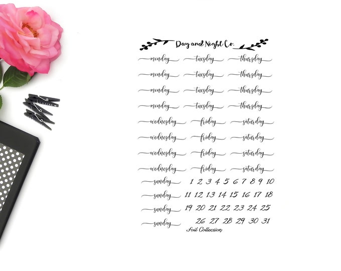 Foiled Day Script Planner Stickers