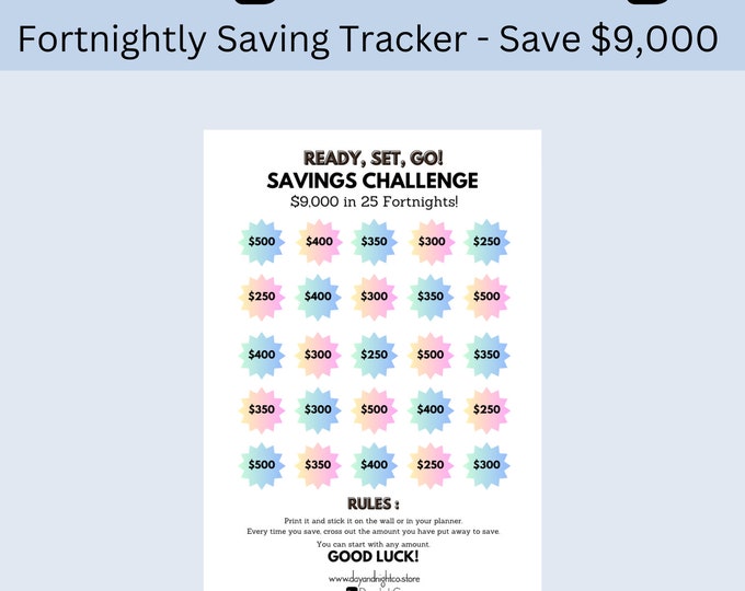Savings Tracker, 9000 Savings Challenge Printable, 25 Envelope Savings Challenge, 9,000 Savings Challenge, 9K Savings Tracker, A4, A5, A6