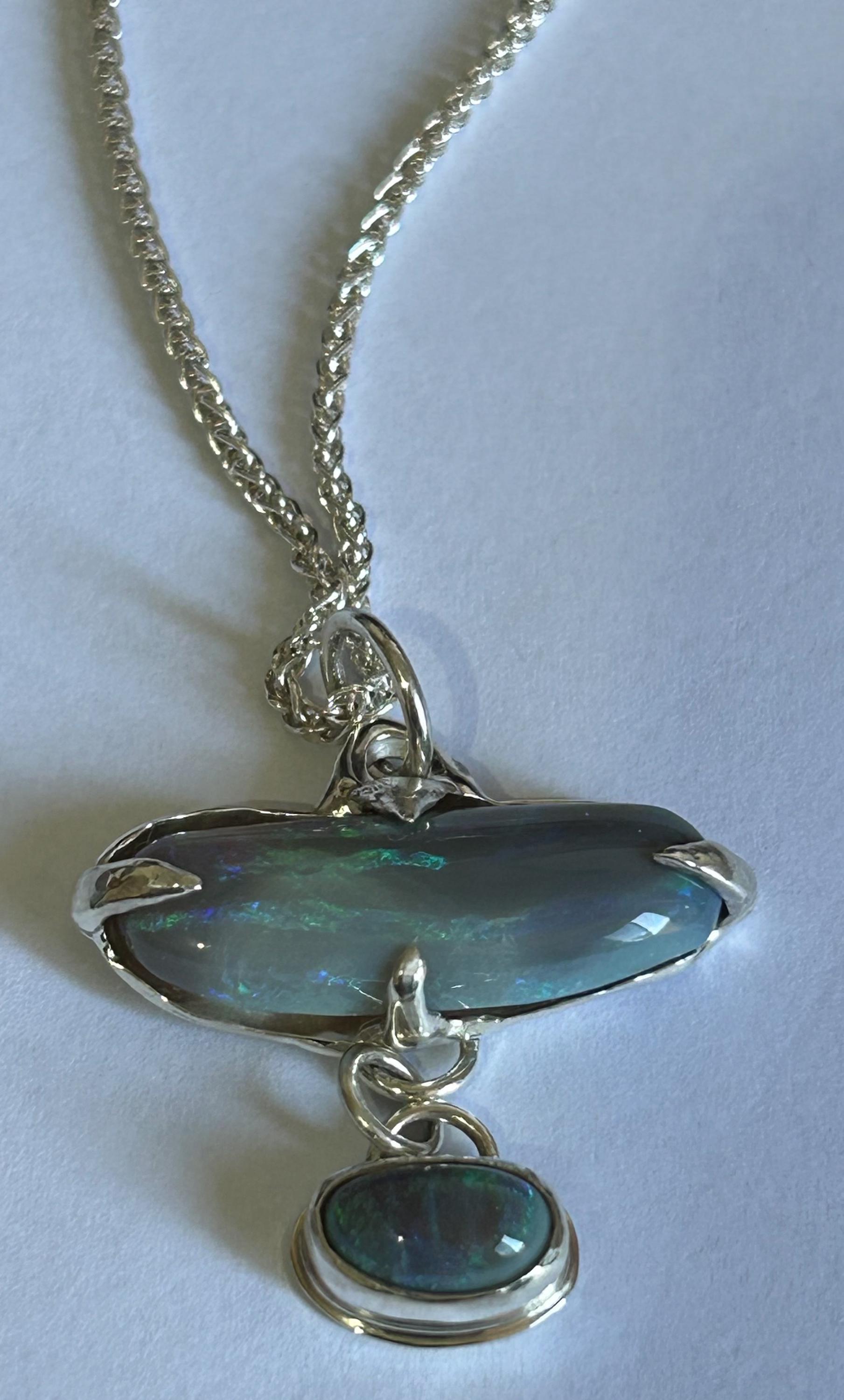 Pendentif Opale D'Australie (Lightning Ridge) - 13,50 Carats - Argent Sterling