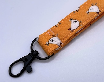 Chicken Lanyard or Wristlet Keychain: Farm Animal Badge Holder