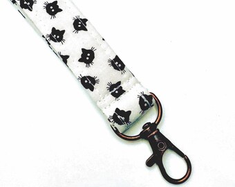 Black Cat Keychain or Lanyard: Halloween Cat Lover Gift