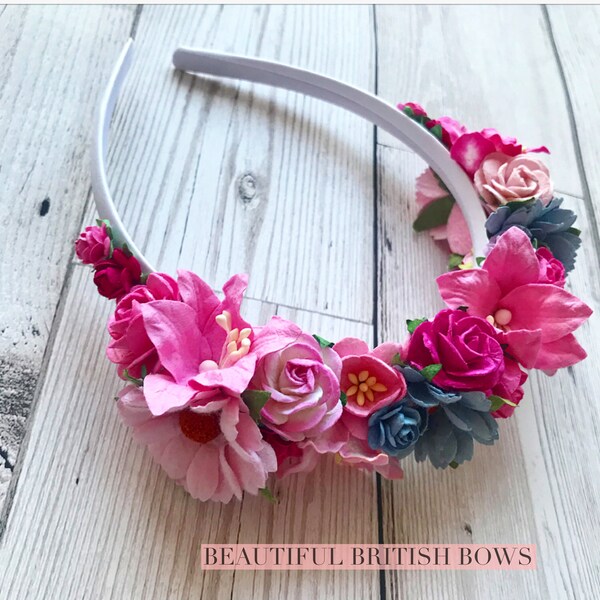 Floral flower crown, headband, birthday crown, romantic, pretty, girl hair accessories, hair, Princess crown, Alice band, hen do