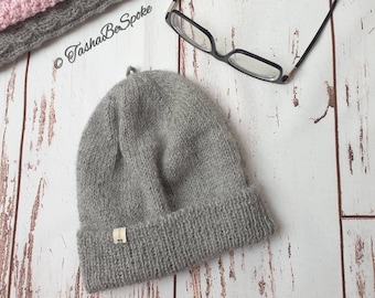 Hand knitted hat, grey wool beanie, Alpaca slouchy hat, Knit winter hat, Unisex hat, Gift for men, Birthday gift for women