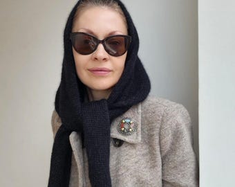 Hand knit headscarf, Women alpaca scarf,  Winter shoulder wrap