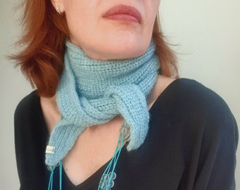 Hand Knit Alpaca Scarf, Women's Neck Warmer, Knitted Headband