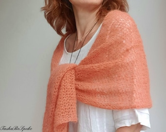 Hand Knitted Alpaca Silk Women Scarf, Lightweight Luxury Wedding Stole, Custom Knit