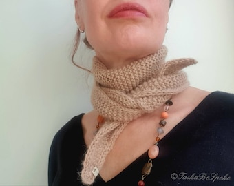 Knitted women scarf, Alpaca knit headband, Small neck scarf, Knitted bandana, Handcrafter gift for her, Birthday gift for women