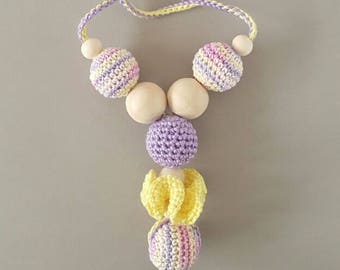 Hand Crocheted Cotton & Wood Bead Necklace: Eco-Friendly Textile Jewelry