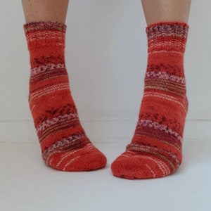 Hand Knit Wool Socks, Multicolour Striped Warm Socks