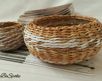 Woven Basket, Set of 2, Paper Anniversary gift, Handmade fruit sweets basket, Wicker paper basket,  kitchen organizer, Housewarming gift