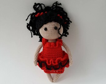 Crochet doll, Handmade Doll in Red dress, Amigurumi Doll, Soft Toy, Birthday gift for women