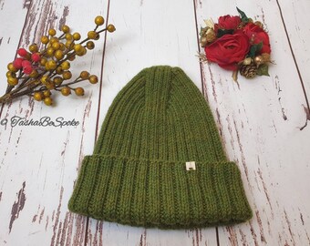 Handmade Wool Alpaca Knit Beanie, Unisex Winter Hat,  Size 57 - 59 cm