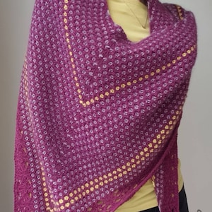 Hand Knitted Purple Merino Wool Shawl: Mohair Shoulder Wrap