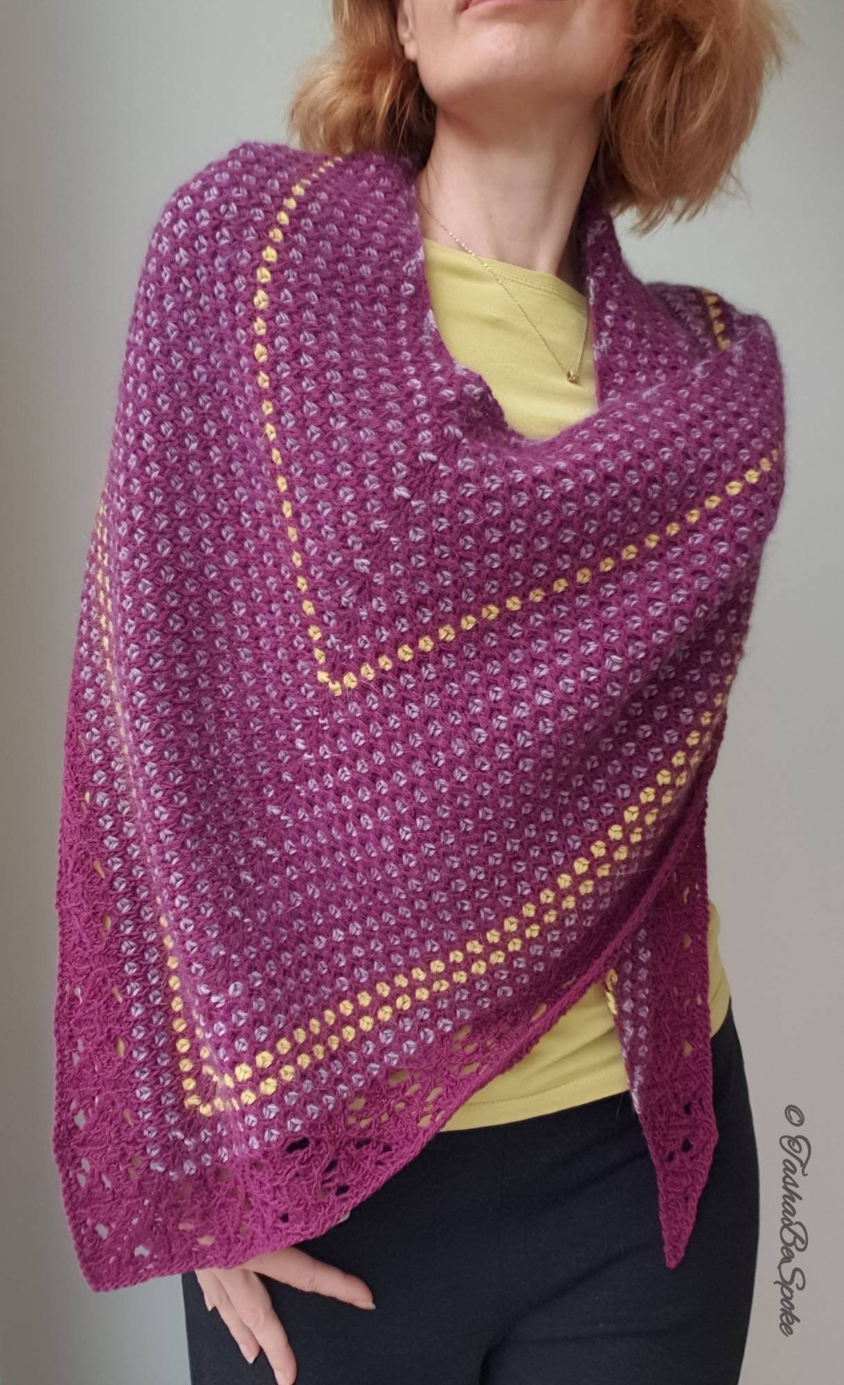 Hand Knitted Purple Merino Wool Shawl: Mohair Shoulder Wrap