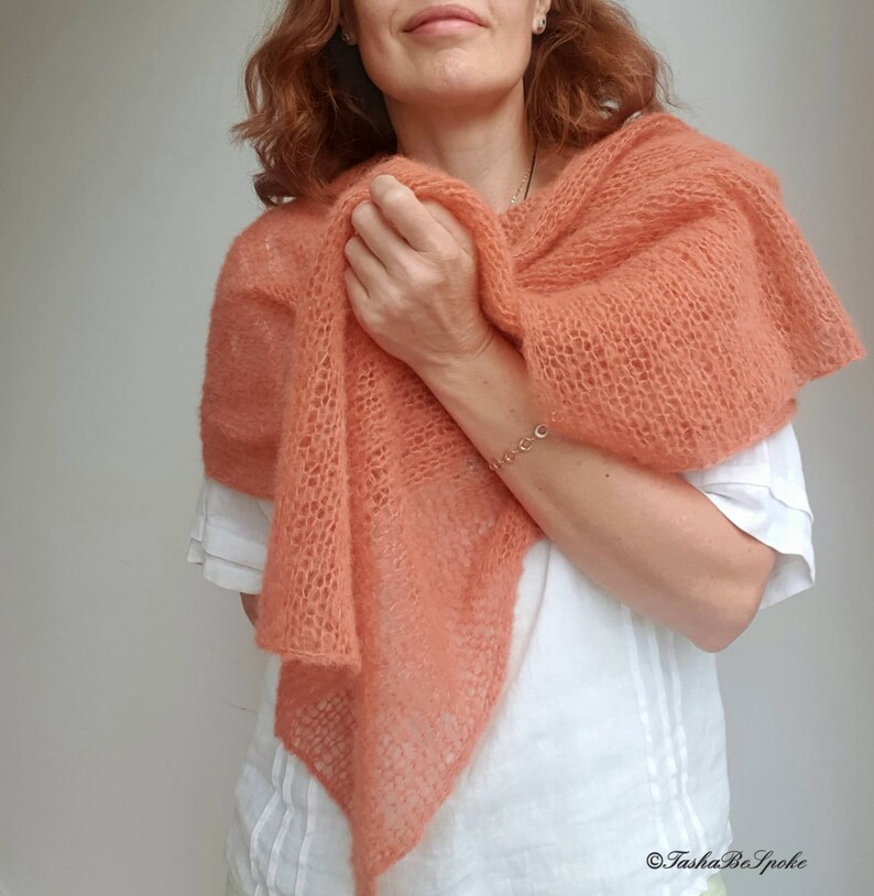 Hand Knitted Alpaca Silk Women Scarf, Lightweight Luxury Wedding Stole, Custom Knit image 6