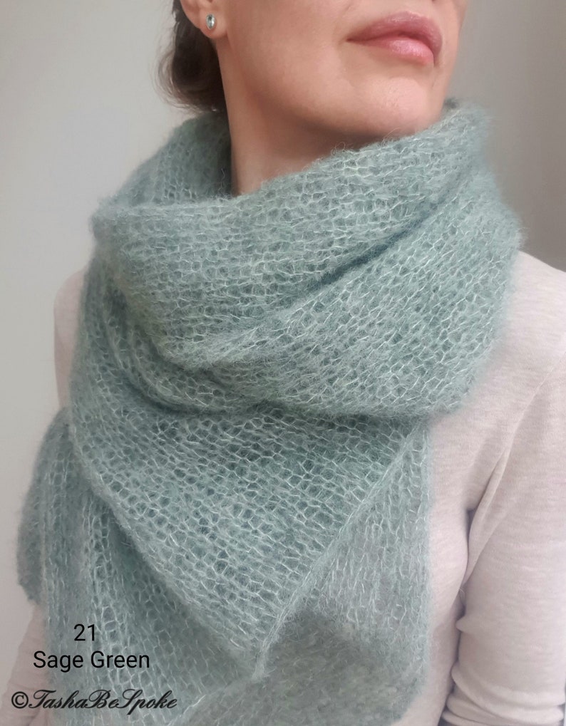 Hand Knitted Alpaca Silk Women Scarf, Lightweight Luxury Wedding Stole, Custom Knit image 5