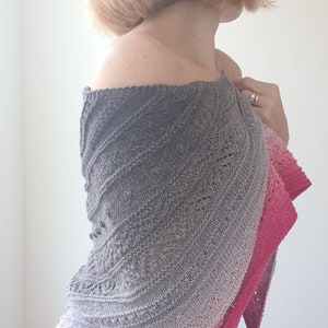 Handmade Cotton Blend Shawl, Pink & Grey Knitted Shoulder Wrap, Women knit scarf image 9
