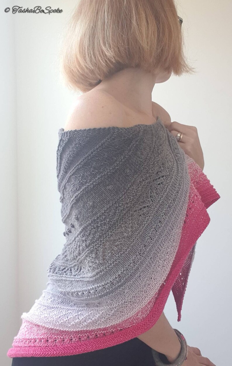 Handmade Cotton Blend Shawl, Pink & Grey Knitted Shoulder Wrap, Women knit scarf image 9