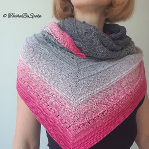 Handmade Cotton Blend Shawl, Pink & Grey Knitted Shoulder Wrap, Women knit scarf image 3