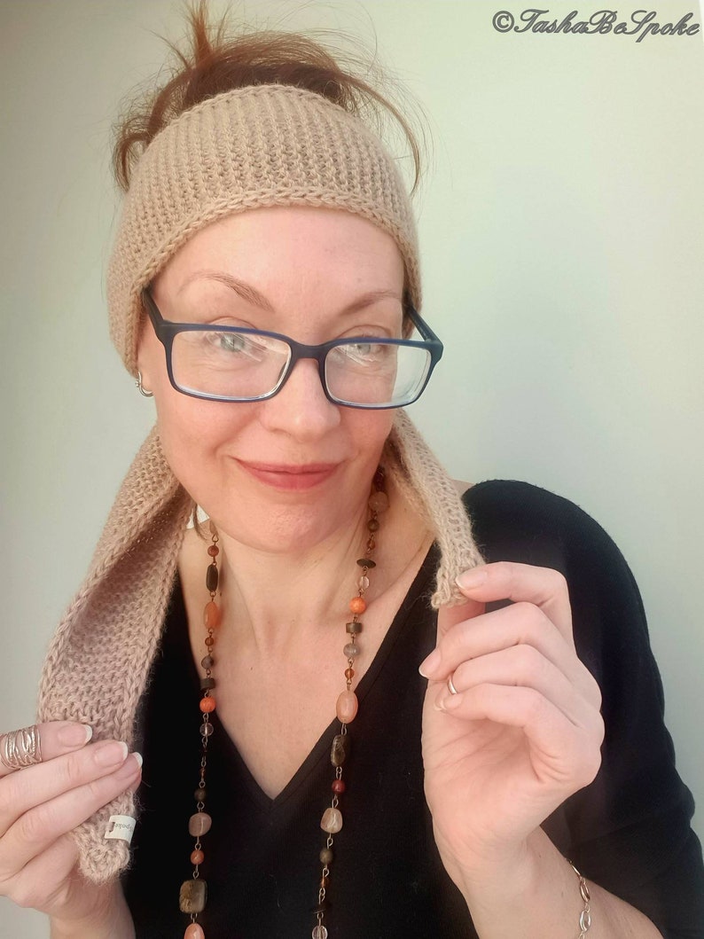 Handstickad alpackahalsduk: Bandana-pannband för kvinnor bild 7