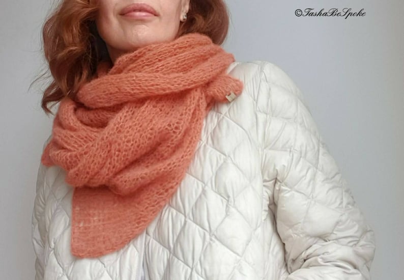 Hand Knitted Alpaca Silk Women Scarf, Lightweight Luxury Wedding Stole, Custom Knit image 7