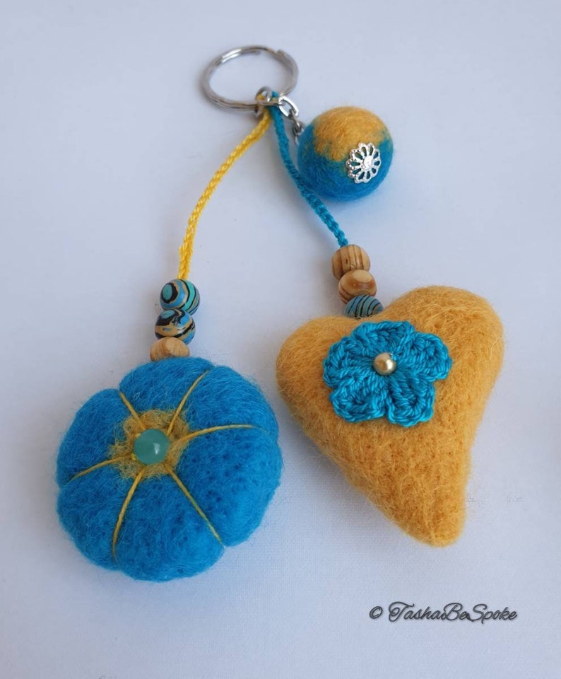 Felted Bag Charm, Needle Felted Keychain, Wool Heart Charm, Handmade