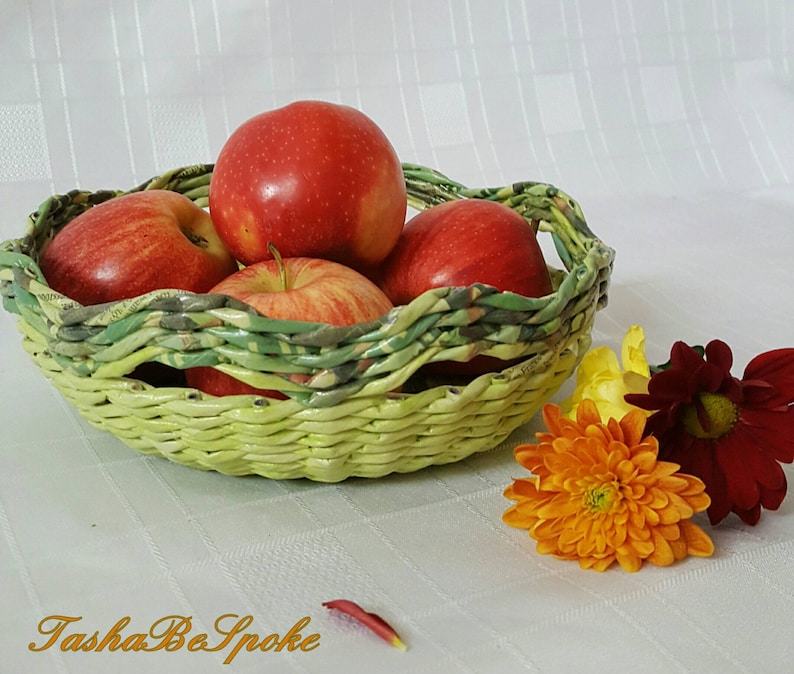 Fruit Basket, Woven Decorative Bowl, Round Kitchen Storage, Organizer