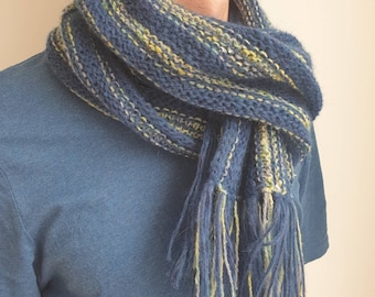 Hand Knitted Wool Scarf: Blue Winter Knit Accessory