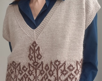 Hand Knitted Alpaca Vest Colorwork Women's Knitwear (Size 10-12 UK Euro 38-40, USA 6-8)