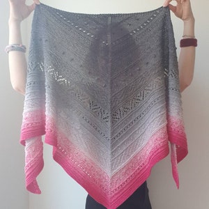 Handmade Cotton Blend Shawl, Pink & Grey Knitted Shoulder Wrap, Women knit scarf image 8