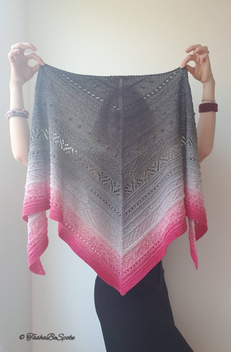 Handmade Cotton Blend Shawl, Pink & Grey Knitted Shoulder Wrap, Women knit scarf image 8