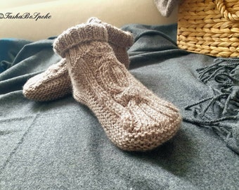 Hand Knitted Wool Slippers, Women's Bed Socks, UK Ready to