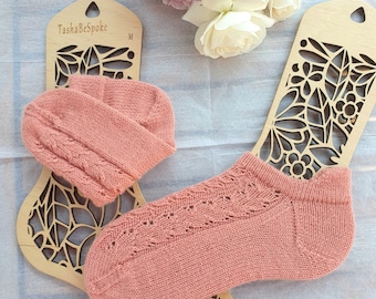 Hand Knitted Merino Silk Lace Socks: Apricot Ankle Socks, Size 5.5-6 UK