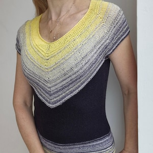 Hand Knitted Cotton Blend Top: Seagull Gradient Design
