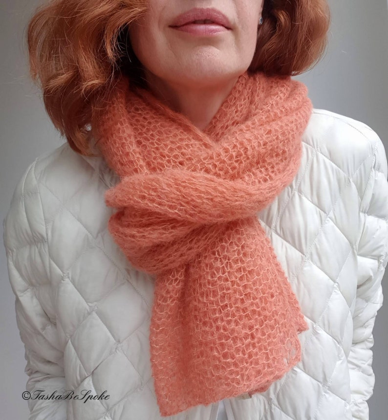 Hand Knitted Alpaca Silk Women Scarf, Lightweight Luxury Wedding Stole, Custom Knit image 8